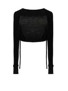 Drawstring Layered Chiffon Sleeveless Cover Up For Women, Summer - Black - View 2