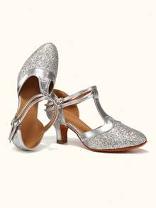 Latin Dance Shoes Sequined Closed-Toe Dance Shoes Ballroom Salsa Dance Hall Practice Performance Dance Shoes Party High Heels Dance Shoes - Silver - View 8
