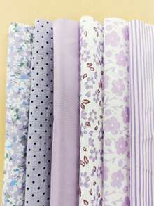 6pcs Purple Floral Patterned Fabric For Doll Clothes Diy Making - Purple - View 9