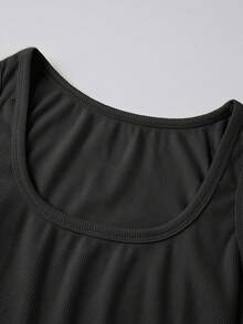 Women Ribbed Tank Tops Slim Fit Solid Color Scoop Neck Crop Sleeveless Shirts For Summer Going Out - Black - View 7