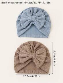 2个/包 1-6个月婴儿针织提花发带帽，婴儿蝴蝶结头巾帽，帽子，新生儿针织帽 - 彩色 - 查看 8