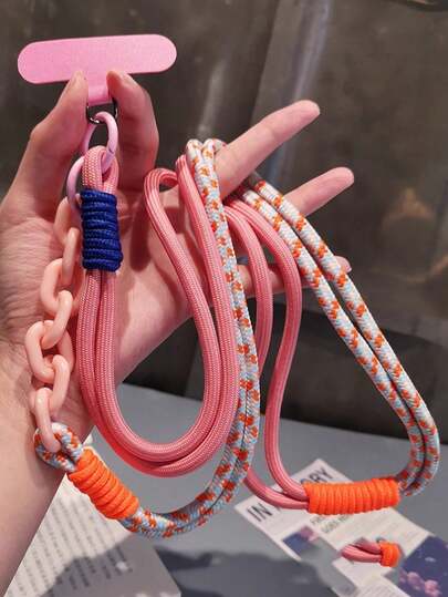 2026新年情人节手机挂绳斜挎包，时尚户外旅行手机挂绳，撞色链条编织肩带斜挎包