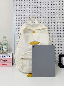 2026 Spring/Summer High-Performance Student Backpack - Minimalist Design, Large Capacity, Duck Pattern Decor - Middle School Backpack - White - View 9