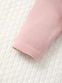 女童优雅圆领叶子刺绣图案针织开衫 - 粉色 - 查看 3