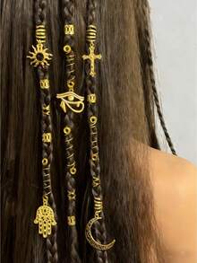 40pcs Hollow Dreadlock Beads, Moon Pendant Alloy Hair Accessories, Ramadan Exclusive - Gold - View 1