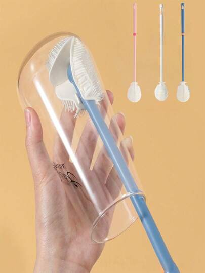 2pcs 360° Silicone Bottle Brush, Soft Bristle Cup Cleaning Brush With Long Handle, Suitable For Cleaning Pots, Cups, Coffee Mugs, Baby Bottles, Teapots With Lids, Bowls, Containers And Narrow Areas - White
