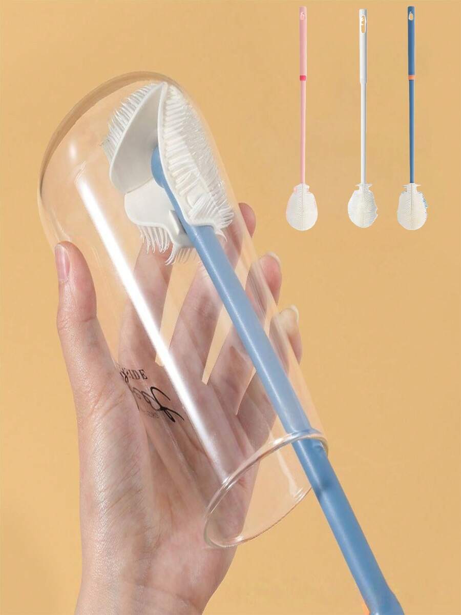2pcs 360° Silicone Bottle Brush, Soft Bristle Cup Cleaning Brush With Long Handle, Suitable For Cleaning Pots, Cups, Coffee Mugs, Baby Bottles, Teapots With Lids, Bowls, Containers And Narrow Areas - White - B-White - View 1