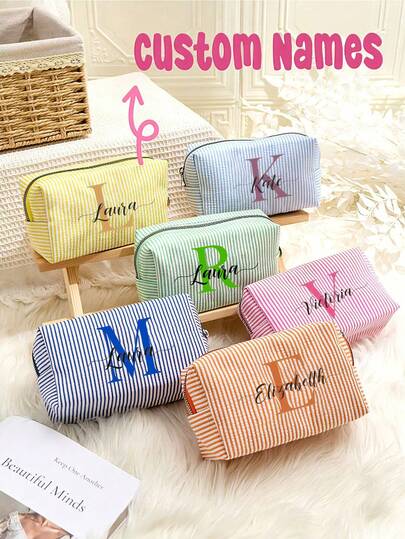 Personalized Corduroy Cosmetic Bag, Customized Makeup Bag With Name, Monogram Initials Toiletry Bag, Bridesmaid Gift, Bachelorette Party Gift, School Supplies, Back To School, School Gift, Office, Dorm, High School, College