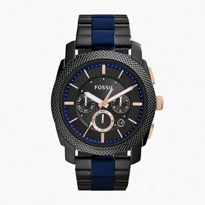 Fossil Reloj de cuarzo de acero inoxidable para hombre, esfera negra FS5164