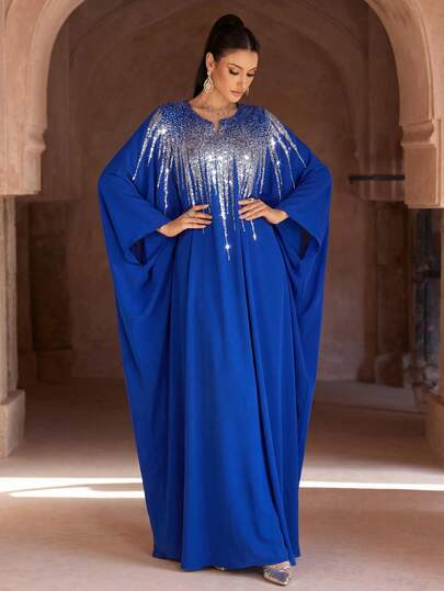 新款优雅复古圆领镂空长款阿拉伯传统长袍