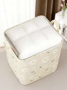 1个大容量雏菊图案无纺布衣物/被褥收纳袋，防尘防潮，搬家袋 - 黃色 - 查看 2