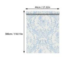 1 Roll French Light Blue Floral Self-Adhesive Wallpaper - Peel And Stick, Removable, European Palace Style Floral, Suitable For Living Room, Bedroom, Dining Room, TV Background Wall, Home Decor, Cabinet, Bookshelf, Furniture Renovation, 17.32in Wide, Renter-Friendly, Home DIY Decor, Holiday Atmosphere Wallpaper, Valentine's Day, Ramadan - Flowers - View 14