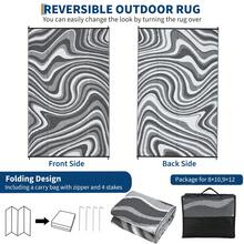 1Pcs Modern Abstract Pattern Outdoor Area Rug For Balcony Pool RV Waterproof Reversible Mat Palm Vintage Straw Plastic Camping Carpet For Patio Deck - Gray - View 6