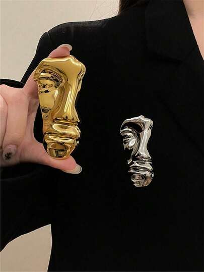 1pc Asymmetric Half Face Metal Brooch, Fashion Accessory For Women