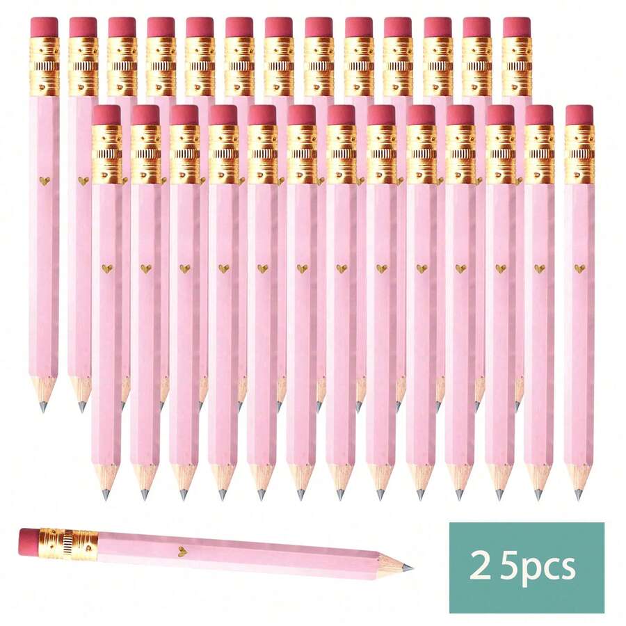 25pcs Pink Heart Mini Party Favour Pencils White Pencils Small White Pencils Games Bridal Shower Pencils Golf Pencils - A - View 1