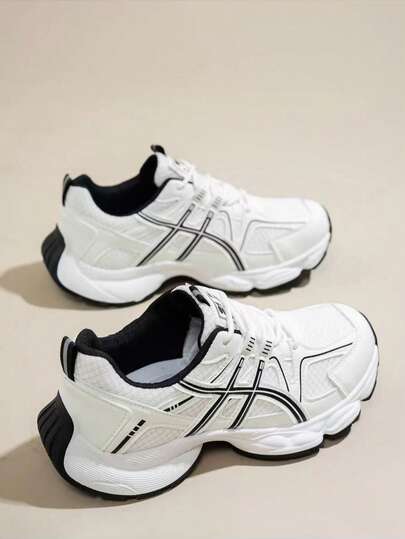 Women's Spring/Autumn NewCasual Chunky Sneakers, MeshBreathable Platform Wedge HeelComfortable Lace-Up LightweightVersatile Fashion Sneakers, White/ Gray, Suitable For All Seasons,Athleisure Shoes