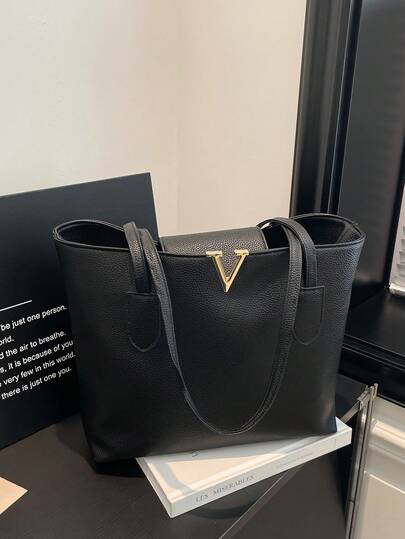 1pc Women's Fashionable Commuter Solid Color Shoulder Bag, Portable Versatile Large Capacity Tote Bag, Suitable For Dates, Shopping, Gifts, Work