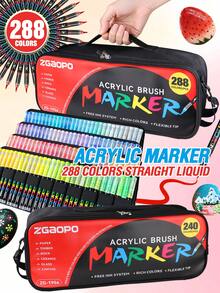 12/24/36/48/60/72/120/168/240pcs Set Acrylic Marker Pens, Acrylic Marker Brush Tip Pens, Opaque Watercolor Pens, Art Supplies For Rock Painting, Calligraphy, Scrapbooking, Handwriting, Card Making, Black Paper, Wood, Plastic, Canvas, Comes In Gift Box/Pouch, Great For Boys & Girls Students, Back To School & Teacher Gifts - Multicolor - View 3