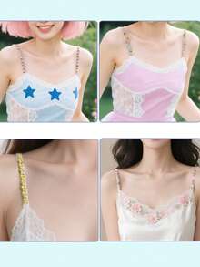 彩色花朵蕾丝文胸肩带 刺绣花朵内衣替换肩带 性感搭配文胸肩带 可暴露漏尿内裤肩带 连衣裙背心细肩带 隐形无痕文胸肩带 - 彩色 - 查看 3