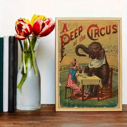 1pc Large Unframed Wall Art - Vintage Circus Poster With Clown And Elephant - Antique "Deep Circus" Poster - Durable Canvas Print Indoor/Outdoor Decor - Vintage Circus Decor For Living Room, Bedroom, Office - Circus Theme Party Decoration - Vintage Circus Collectible - Circus Poster Collectible Decoration