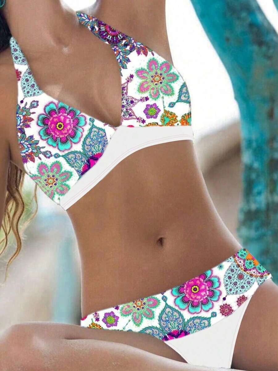 New European And American Style Macrame High Waist Hollow Out Bikini, Backless Design, Showcasing Feminine Charm - Multicolor - View 1