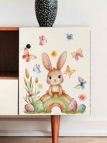 1张壁纸 - 男孩儿童房复活节兔子装饰家居自粘婴儿房装饰女孩装饰墙贴，适用于复活节派对装饰、女孩卧室、复活节彩蛋窗贴 - 春日花朵可爱儿童房卧室装饰 - 彩色 - 查看 8