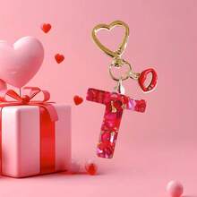 1pc Red Epoxy Initial Keychain, Cute Rhinestone Red Lip Heart Shaped Keyring, Valentine's Day Gift, Women Bag Charm Pendant, Suitable For Gifting To Lover/Best Friend/Mother/Friend - Red - View 37