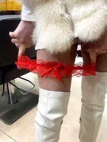 4件組藍色蝴蝶結吊襪帶腿環，性感蕾絲新娘婚禮吊襪帶，附蝴蝶結與彈性帶，可愛新娘婚禮配件，腿部裝飾，適合夏季、海灘、節慶、生日 - 多色C - 查看 5