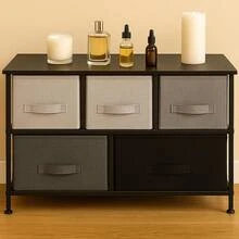 RACK & PACK Comoda Cajonera Estructural 5 Cajones de Tela para Ropa Soporta hasta 70 Kg Almacenamiento Hogar y Oficina Buro de 2 Niveles Mueble para Recamara Closet Organizador Color Negro - 1 - Ver 2