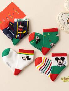 4/1 Pair Disney Mickey & Minnie Pattern Children's Mid-Calf Socks, Cute Cartoon Disney Design, Fashionable Casual Breathable Student Socks, Suitable For Daily Wear, Back To School, Holiday Gifts - Multicolor - View 6