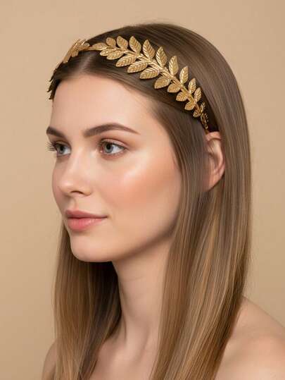 1pc/2pcs Headpiece/Gold Leaf Branch Headband Crown/Bridal Wedding Headpiece Greek Goddess Accessory, Suitable For Special Occasions, Weddings, Parties, Or To Elevate Your Daily Style. The Intricate Leaf Design Captures The Essence Of Natural Beauty And Ancient Allure. This Headband Is Lightweight And Comfortable, Ensuring All-Day Secure Wear. Hairband
