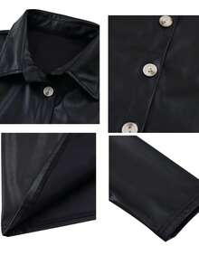 Đầm dự tiệc thanh lịch màu trơn dành cho nữ, có cúc cài phía trước, thích hợp mặc công sở. - màu đen - Xem 6