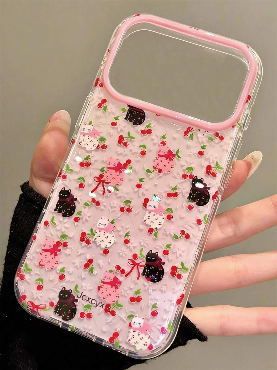Cute Cartoon Floral Sakura Tricolor Cat Phone Case Compatible With IPhone 17 ProMax, 17 Pro, 17, 16, 15, 14, 13, 12 Pro Max, 11, Soft Back Cover