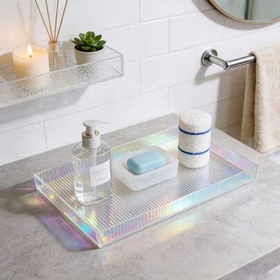1 szt. Nowoczesna akrylowa kolorowa tacka łazienkowa, dekoracyjny stojak do przechowywania kosmetyków, biżuterii, butelek perfum – minimalistyczna luksusowa półka ekspozycyjna do domu