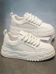 男士休闲运动鞋，新款系带圆头低帮舒适运动鞋，拼接时尚百搭简约风格，适合户外、校园、日常通勤等场合。 - 白色 - 查看 9