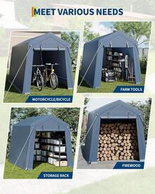 Cobertizo de Almacenamiento Exterior de 2.1x3.6 m con Base, para Motocicletas y Herramientas de Jardín - Gris - Ver 4