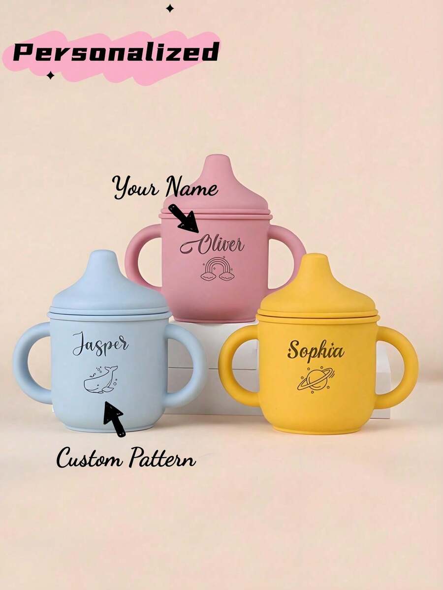 Custom Silicone Cup, Baby Silicone Sippy Cup, Personalized Silicone Sippy Cup, Engraved Name Sippy Cup, Toddler Cup, Baby Gift, Baby Tumbler - Multicolor - View 1