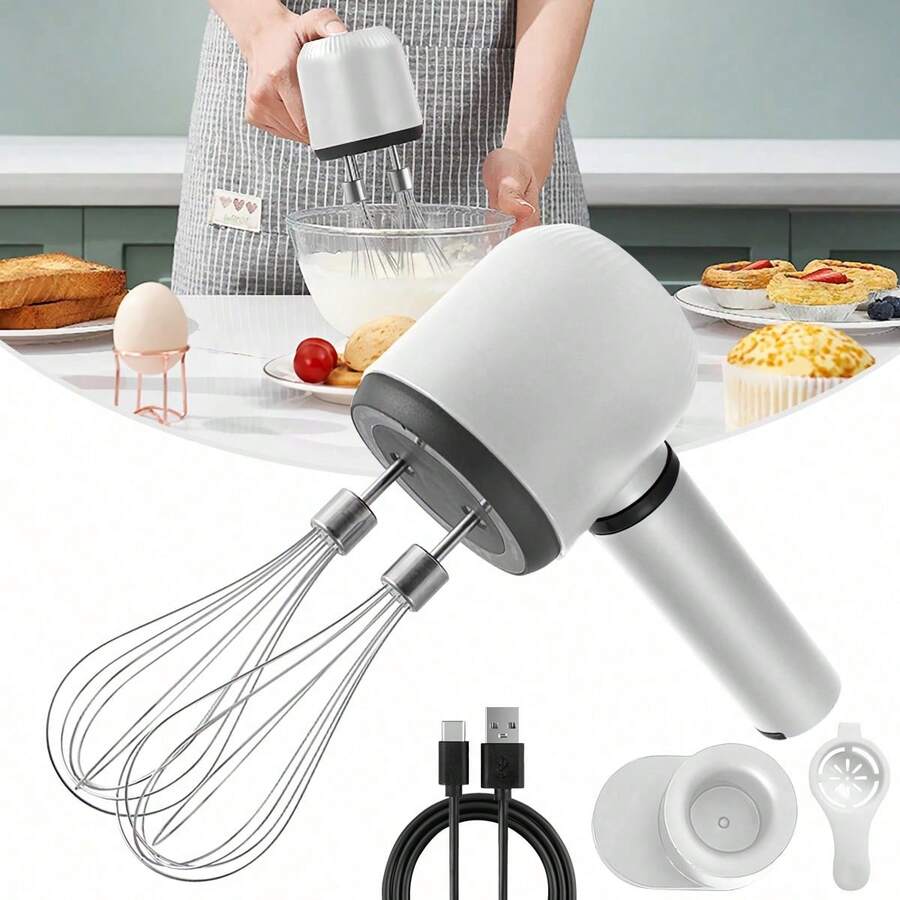 Máy đánh trứng đa năng hai que, máy xay sinh tố, máy đánh trứng sủi bọt, dụng cụ tách lòng trắng trứng, máy xay cà phê, dùng để đánh trứng, bột mì, cà phê, sữa, yến mạch, dụng cụ làm bánh, dung lượng pin 1200mAh, sạc USB, 3 tốc độ. - Nhiều màu - Xem 1
