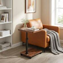 Mesa auxiliar en forma de C con altura ajustable, mesas de sofá deslizables, mesa para portátil, bandeja de TV giratoria de 360° con ruedas para espacios pequeños, sala de estar, dormitorio, silla, refrigerio - Marrón - Ver 4