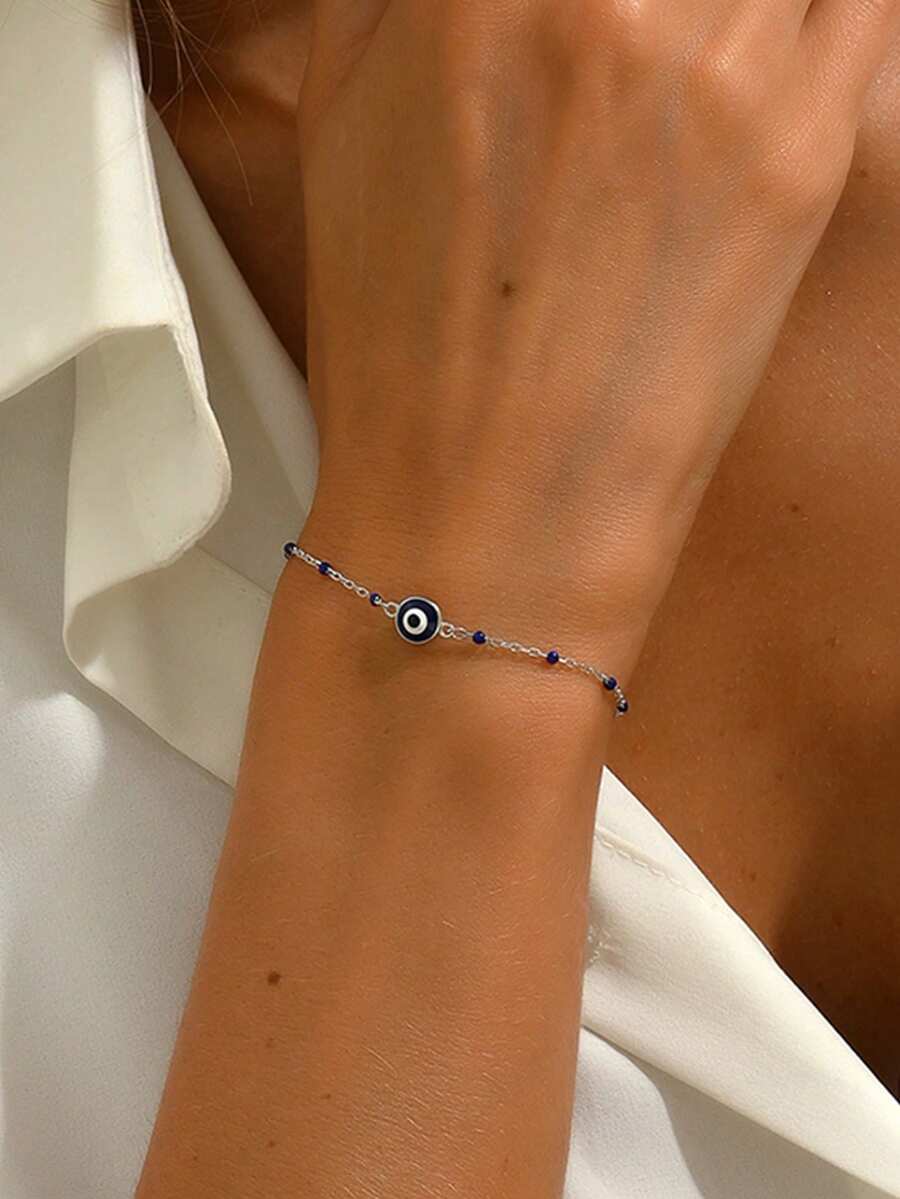 1pc Minimalist S925 Sterling Silver Oil Drop Devil's Eye Bracelet, Suitable For Women's Daily Wear, Vacation, Dates, Holidays, Gift - Silver - View 1