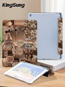 Coffee Theme Paris Tower Pattern IPad Protective Case, Compatible With IPad 9.7/10.2/10.5/10.9/12.9/Pro 11 (10th Gen), Compatible With Samsung Galaxy Tab S6 Lite 10.4 Inch, Compatible With Kindle Paperwhite 12th Gen (2024 Release), Kindle 11th Gen (2022 Release), Provides Soft Shock-Proof Protection, Supports Smart Stand/Auto Wake/Sleep Function. - Multicolor - View 4