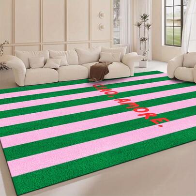 1件装醒目条纹图案地毯，引人注目的文字图案区域地毯，适用于客厅和卧室