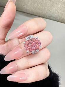 1 chiếc nhẫn bạc 925 Sterling hình vuông cổ điển, bốn chấu, ba viên kim cương, quà tặng cặp đôi nhân dịp Lễ Tình nhân/Sinh nhật, mặt dây chuyền sang trọng quyến rũ dành cho nữ. - Bạc - Xem 6