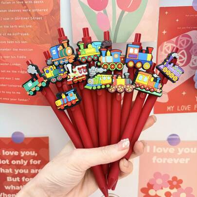 5/15/25 piezas Bolígrafo retráctil de tren creativo, simple y lindo de varios estilos, serie de combinación de tren de diseño de campus para volver a la escuela, bolígrafo neutro presurizado, mejor opción de regalo, color aleatorio