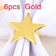 6pcs Gold Star & Moon Napkin Rings Set, Suitable For Holiday Table Decor, Dinner Napkin Holders, Minimalist Napkin Rings - Gold - View 7