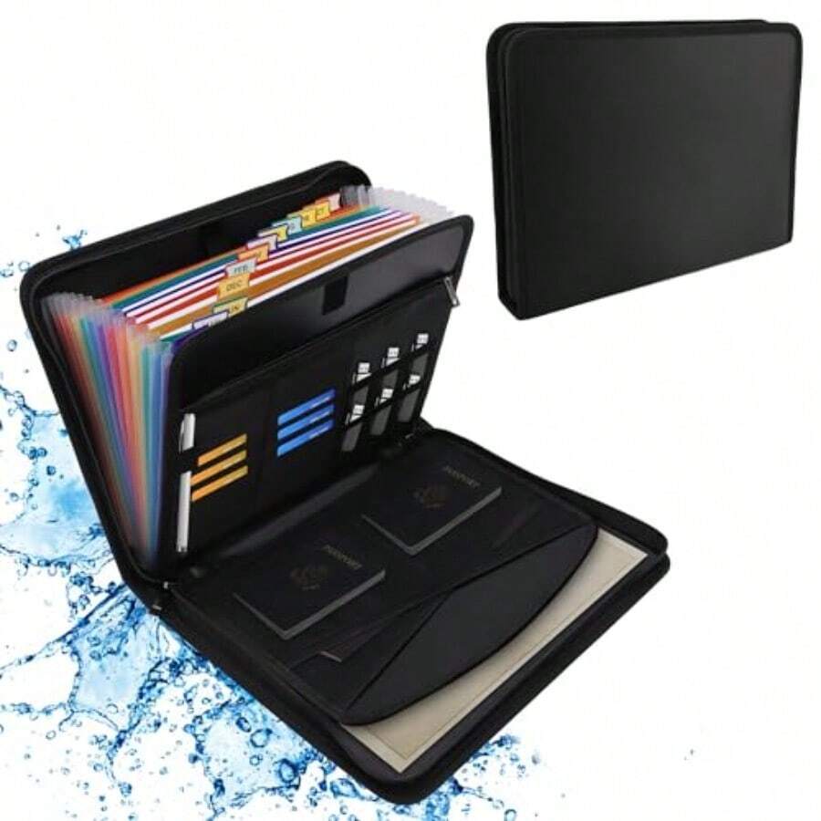 zxMEKOTRIN Carp Organizadora de umentos B De umentos de 12 Bolsillos con Etiqus y Cremallera Folder Organizador con Ignifuga Mult Bolsillos para Arcivos de Letras y umentoscaja de archivos - como en la foto - Ver 1
