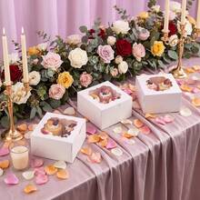 Tomnk 50/100/150pcs White Cookie Boxes With 3 Style Window, 4x4x2.5 Inch Small Bakery Boxes, For Dessert, Chocolate Strawberries Donuts And Party Favor, Gift Boxes, Wedding Cookie Boxes, Mother's Day - 紙盒 - 查看 4