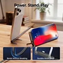 240W Fast Charging Data Cable With Phone Stand, 90° Angled Plug, 360° Rotation, Multi-Angle Adjustment, Braided Cable, Compatible With IPhone 17S Gaming Phones; 240W Stand Charging Cable Compatible With IPhone 17, Tablets And Fast Gaming Charging - Multicolor - View 3
