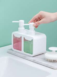 1件套四合一厨房水槽浴室液体皂液器套装，双头手动按压式液体储存盒带排水功能 - 彩色 - 查看 7