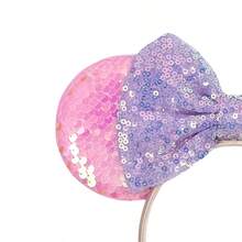 Disney 1个闪亮可爱粉紫色美人鱼公主迪士尼卡通米奇主题大耳朵亮片发箍，学生派对服装舞会角色扮演城堡游乐园装饰发饰 - 粉紅紫色 - 查看 3
